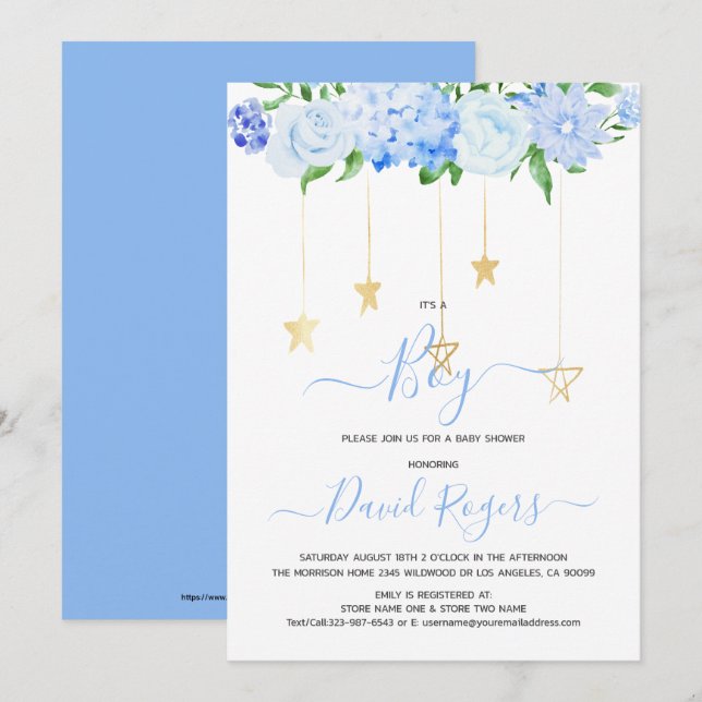 It's a Boy floral baby shower party save the date (Front/Back)