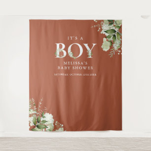 Its A Boy Floral Terracotta Baby Shower Photo Prop Tapestry