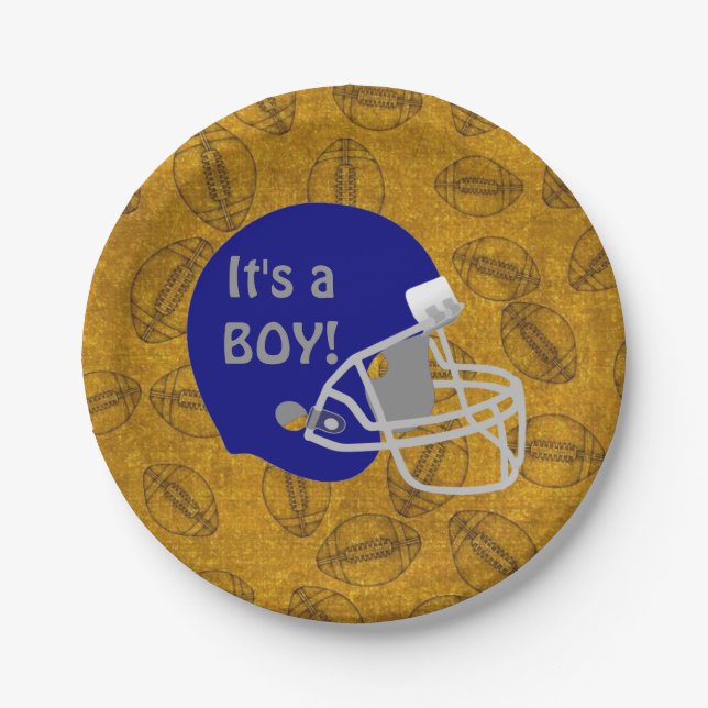 It's a Boy Football themed Baby Shower Paper Plate (Front)