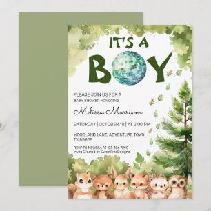 It's A Boy Forest Disco Ball Baby Boy Shower Invitation