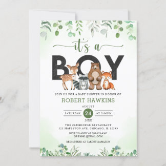 It's A Boy Forest Woodland Animals baby shower Invitation