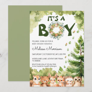 It's A Boy Forest Woodland Baby Boy Shower Invitation