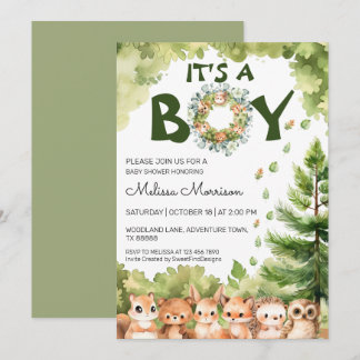It's A Boy Forest Woodland Baby Boy Shower Invitation