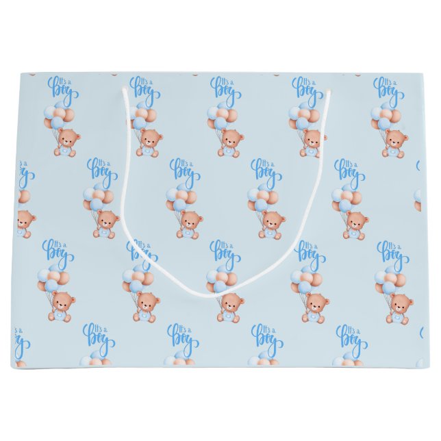 It's a Boy! Gender Reveal Announcement Teddy Bear Large Gift Bag (Front)