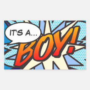 IT'S A BOY Gender Reveal Fun Retro Comic Book Sticker