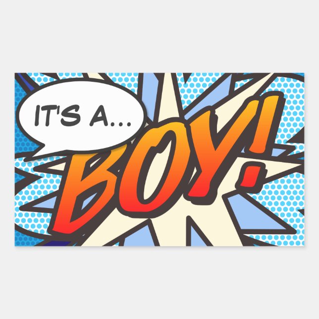 IT'S A BOY Gender Reveal Fun Retro Comic Book Sticker (Front)