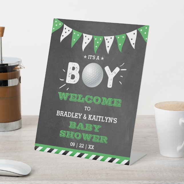 It's A Boy! Golf Themed Baby Shower Welcome Pedestal Sign (In SItu)