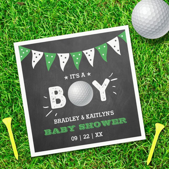 It's A Boy! Golf Themed Co-ed Baby Shower Napkin (Creator Uploaded)