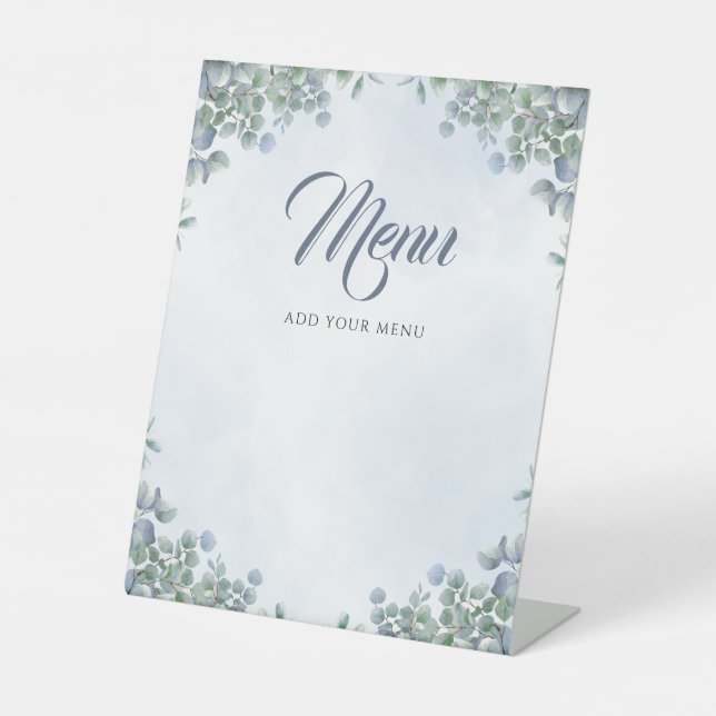 Its a Boy Greenery Blue Watercolor Menu Pedestal Sign (Front)
