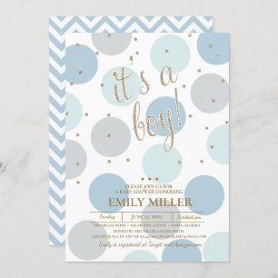 It's a Boy - Grey, Turquoise & Blue Baby Shower Invitation