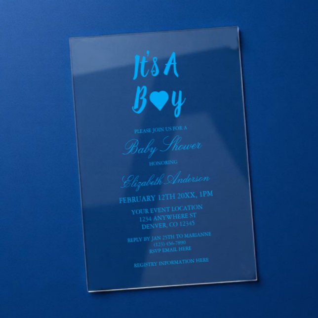 It's a Boy Heart Baby Shower Acrylic Invitations (Creator Uploaded)
