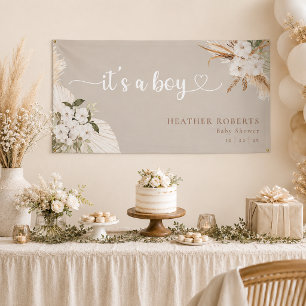 It's A Boy Heart Script Baby Shower Banner