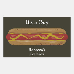 It's a boy hot dog baby shower sticker