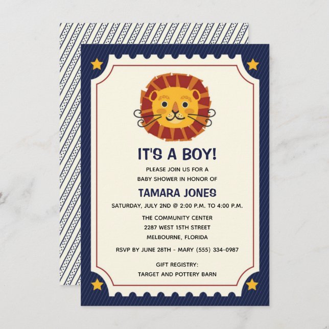 It's a Boy Jungle Lion Baby Shower Invitation (Front/Back)