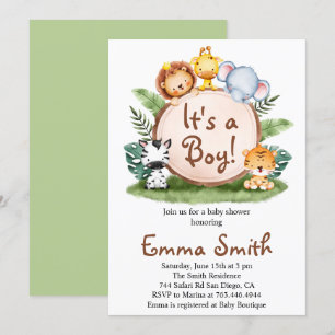 It's a Boy Jungle Safari Animals Baby Shower Invit Invitation
