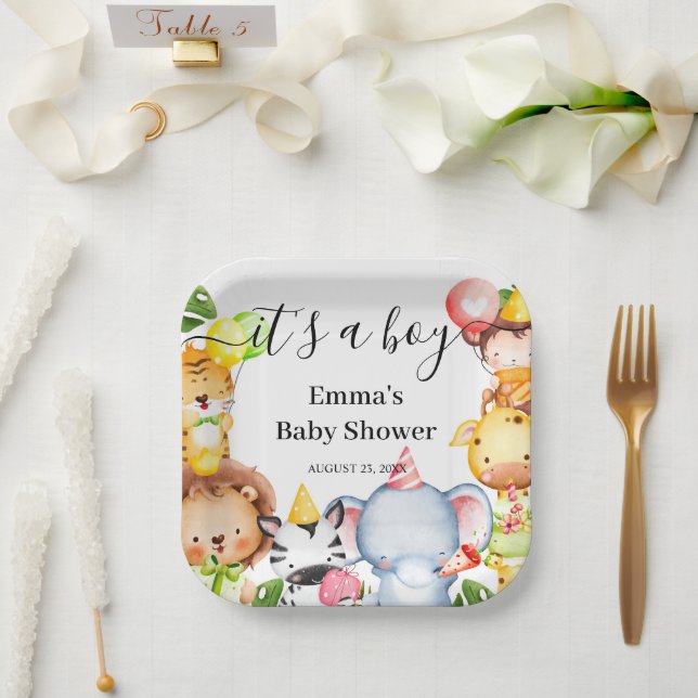 It's a Boy Jungle Safari Animals Baby Shower  Paper Plate (Wedding)