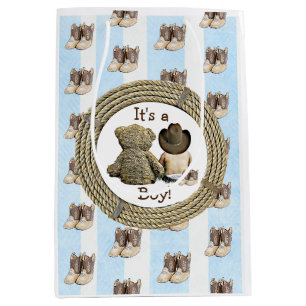 It's a Boy Lil Cowboy Baby and Teddy Bear Medium Gift Bag