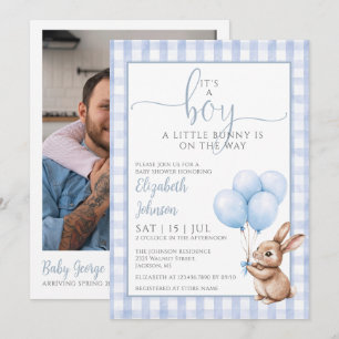 Its A Boy Little Bunny Baby Shower Photo QR Code Invitation