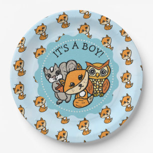 It's a Boy, Little Fox Boy's Baby Shower Paper Plate