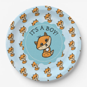 It's a Boy, Little Fox Boy's Baby Shower Paper Plate