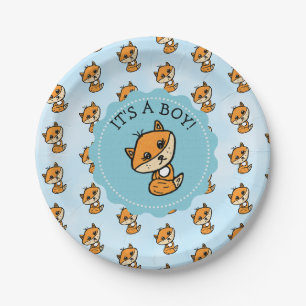 It's a Boy, Little Fox Boy's Baby Shower Paper Plate