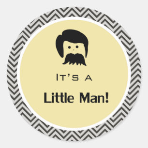 It's a boy, little man yellow chevron stickers. classic round sticker