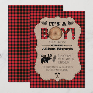 It's A Boy Lumberjack Plaid Baby Shower Invitation