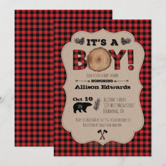 It's A Boy Lumberjack Plaid Baby Shower Invitation
