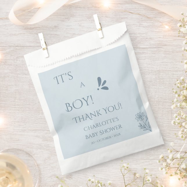 It's A Boy! Minimalism Pastel Blue Baby Shower Favour Bag (Clipped)