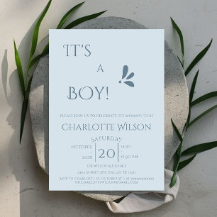 It's A Boy! Minimalism Pastel Blue Baby Shower Invitation