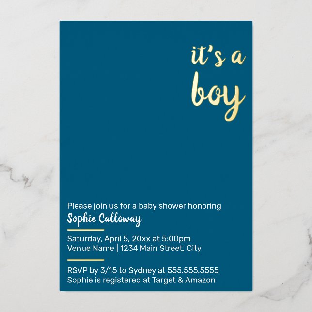 It's a Boy Minimalist Baby Shower (Front)