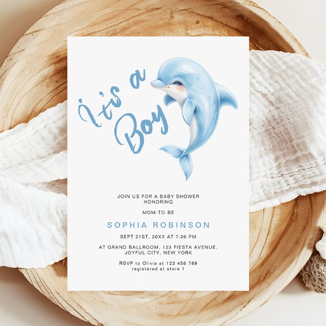 It's a Boy Minimalist Cute Dolphin Baby Shower Invitation (Creator Uploaded)