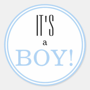 It's a Boy! Modern Blue Baby Announcement Classic Round Sticker