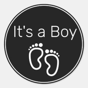IT'S A BOY Modern Minimalist Black White Classic Round Sticker