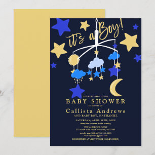 It's a Boy Moon Stars Crib Mobile Baby Shower Invitation