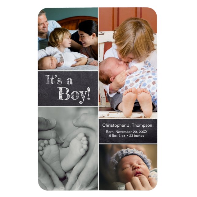 It's a Boy! Multi Photo Collage Second Baby Magnet (Vertical)