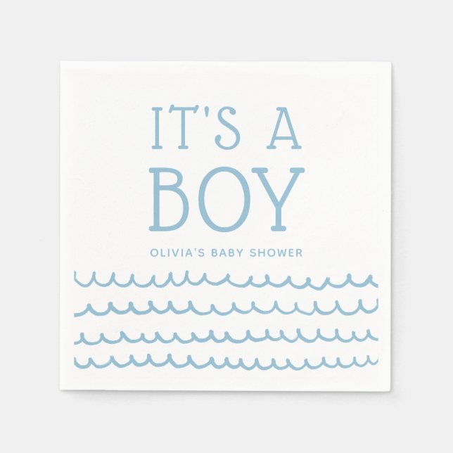 Its a Boy Nautical Baby Shower | Soft Blue Waves Napkin (Front)