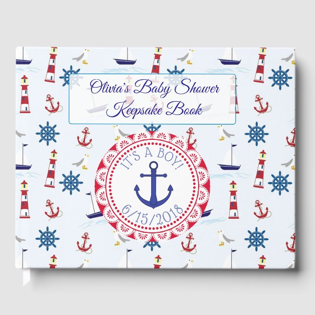 Its a boy, Nautical Oceanic Baby Shower Guestbook (Front)