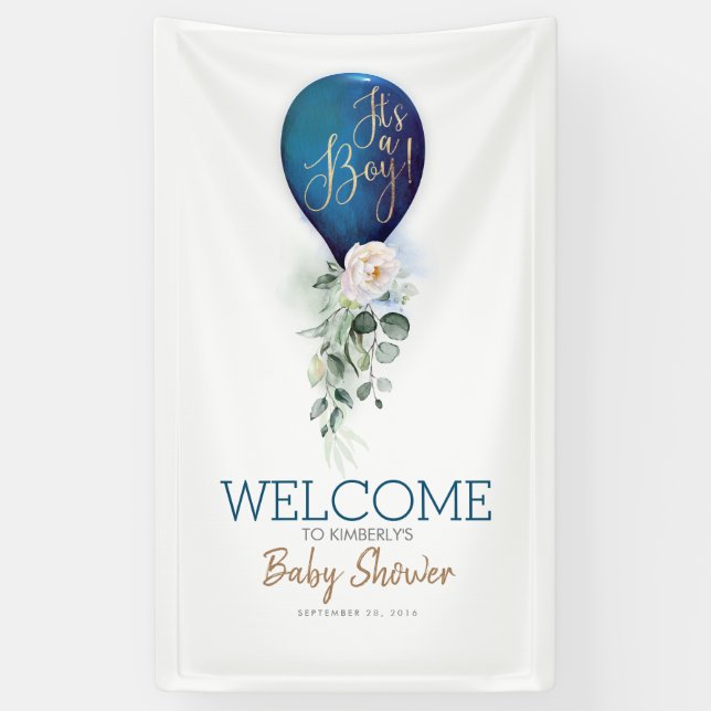 It's a Boy Navy Blue Balloon Baby Shower Welcome Banner (Vertical)
