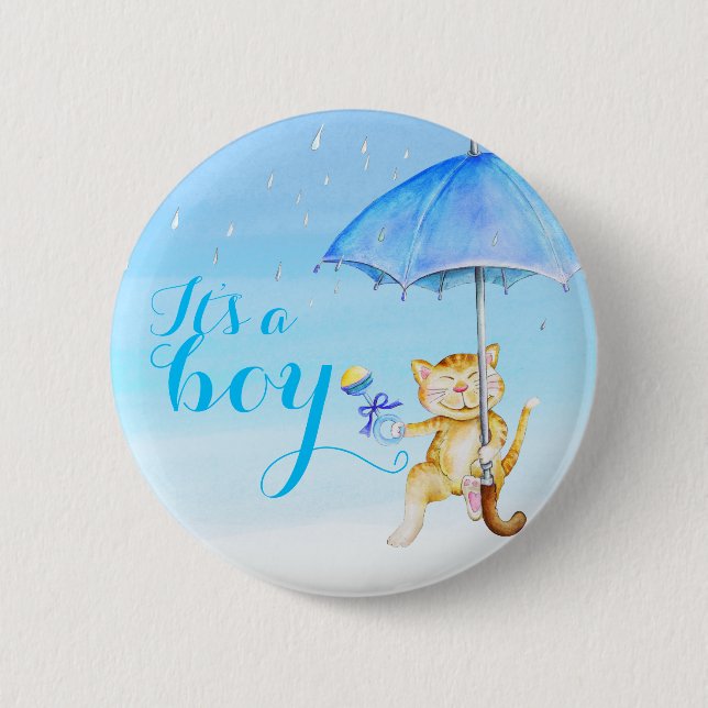 Its a boy new baby cat shower gender reveal 2 inch round button (Front)