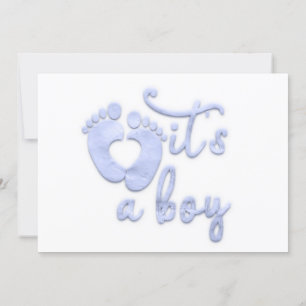  It's A Boy New Baby Shower Blue White Heart Feet  Invitation