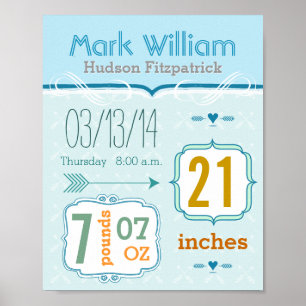 It's A Boy! New Baby Stats Cute Arrow Poster