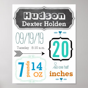 It's A Boy! New Baby Stats Cute Arrow Poster