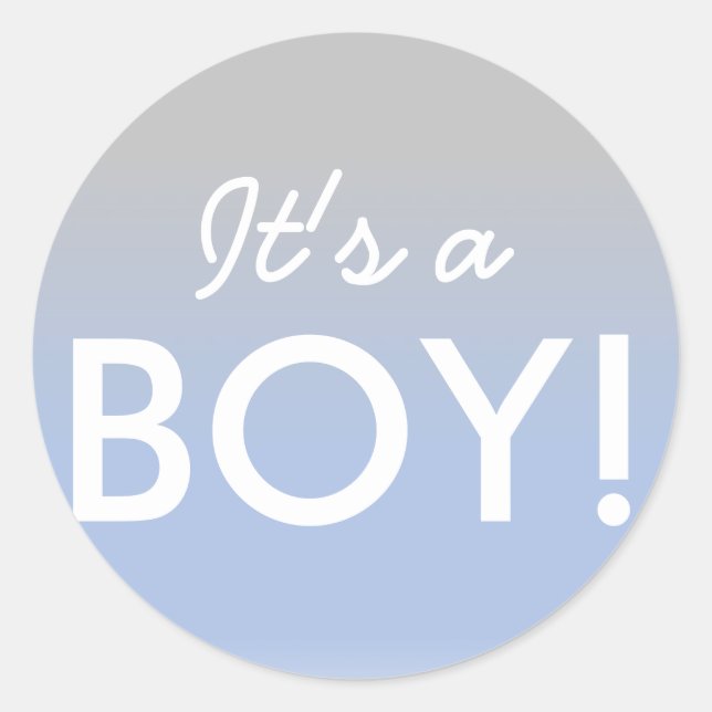 It's a Boy Ombre Blue Silver Baby Shower Sticker (Front)