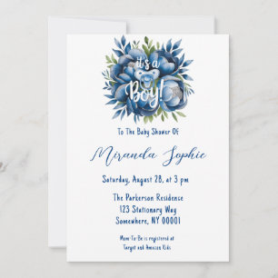 It's a Boy! Pacifier & Peonies Baby Shower Invitation