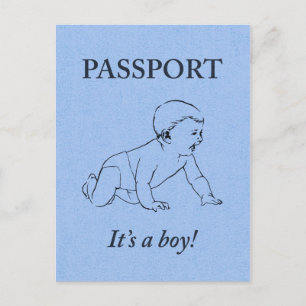 it's a boy passport announcement postcard