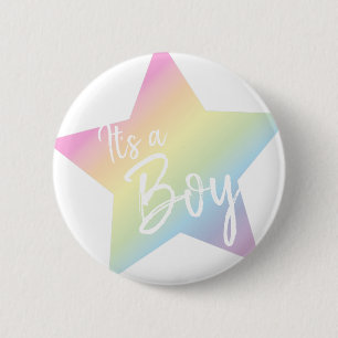 It's a Boy Pastel Rainbow Star Baby Shower 2 Inch Round Button