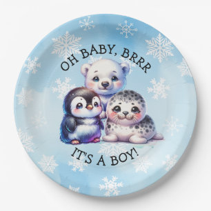 It's a Boy   Polar Arctic Winter Baby Shower Paper Plate