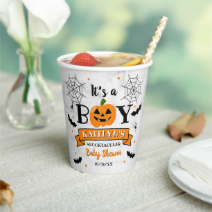 "It's A Boy" Pumpkin Halloween Baby Shower Paper Cups