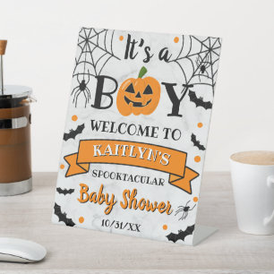 "It's A Boy" Pumpkin Halloween Baby Shower Welcome Pedestal Sign